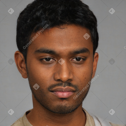Neutral latino young-adult male with short  brown hair and brown eyes