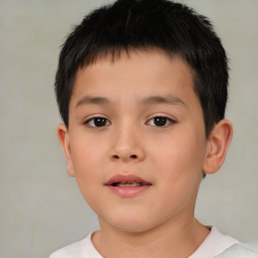 Neutral asian child male with short  brown hair and brown eyes