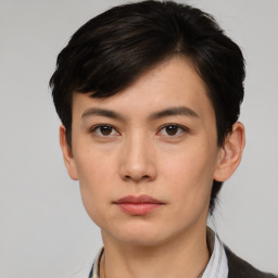 Neutral asian young-adult male with short  brown hair and brown eyes
