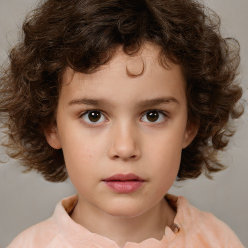 Neutral white child female with medium  brown hair and brown eyes