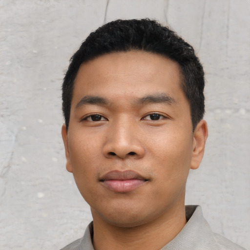 Neutral asian young-adult male with short  black hair and brown eyes