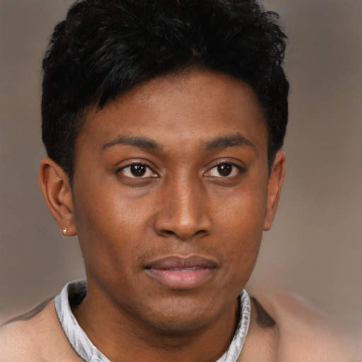 Neutral black young-adult male with short  brown hair and brown eyes