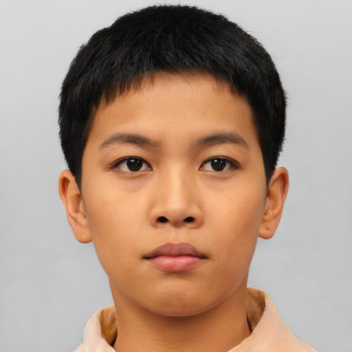 Neutral asian young-adult male with short  brown hair and brown eyes