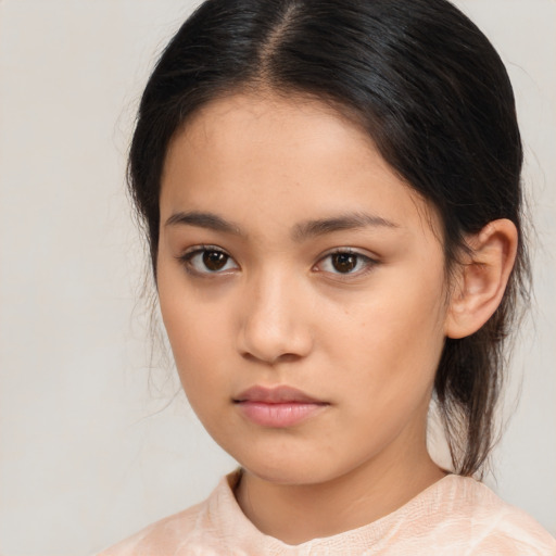 Neutral asian young-adult female with medium  brown hair and brown eyes