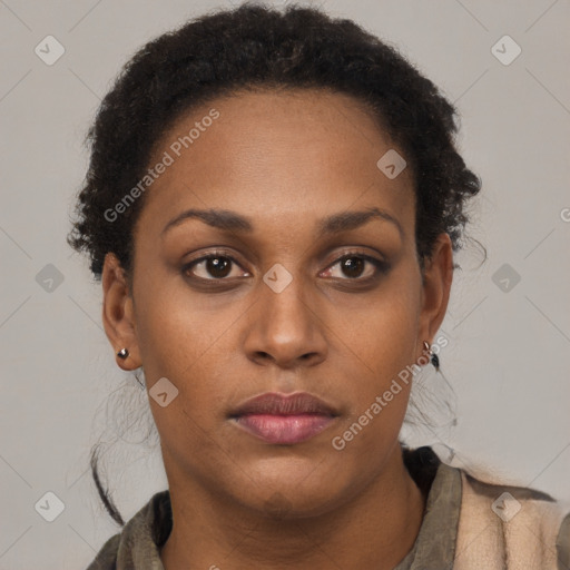 Neutral black young-adult female with short  brown hair and brown eyes