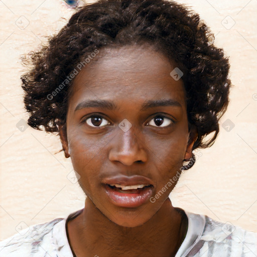 Neutral black young-adult female with short  brown hair and brown eyes