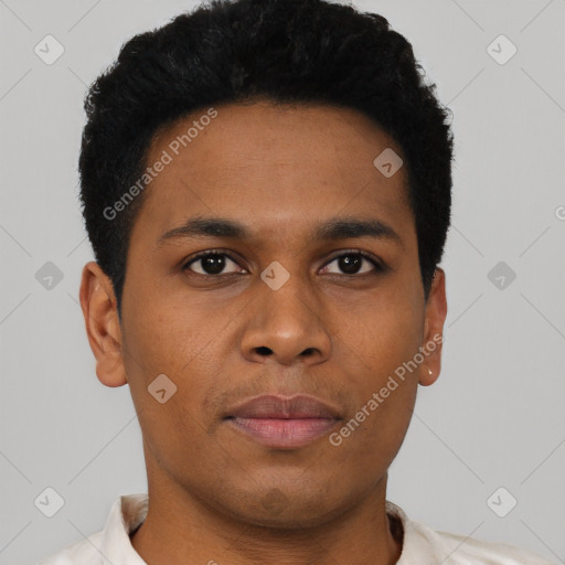 Neutral black young-adult male with short  brown hair and brown eyes