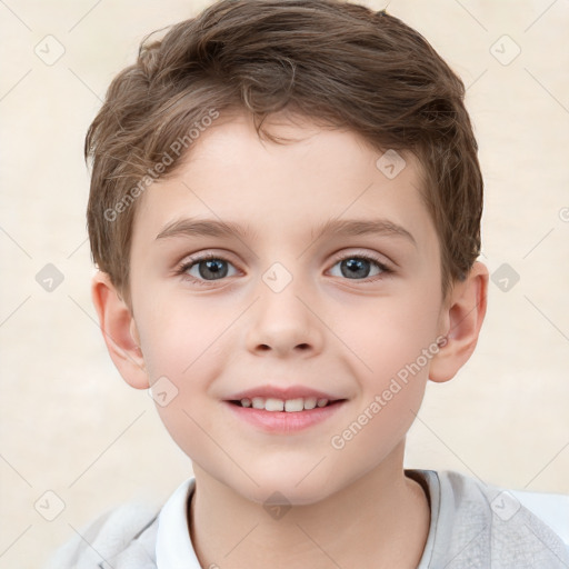 Joyful white child male with short  brown hair and brown eyes