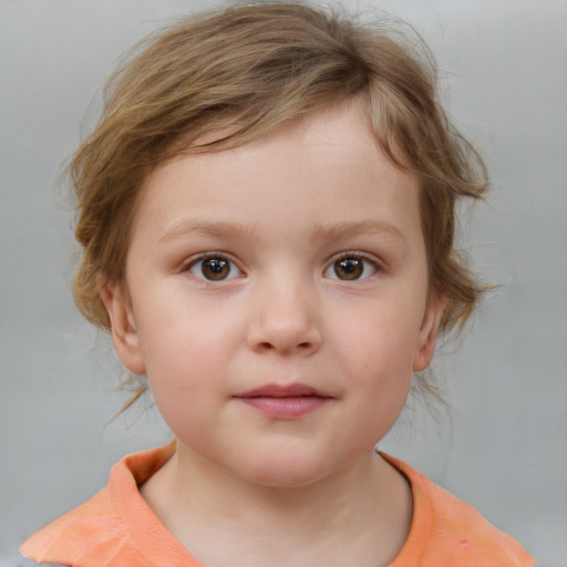 Neutral white child female with medium  brown hair and brown eyes