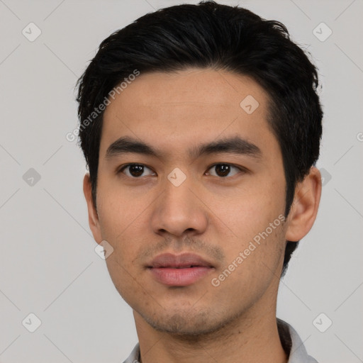 Neutral asian young-adult male with short  black hair and brown eyes