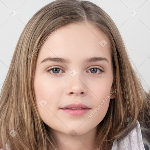 Neutral white child female with long  brown hair and brown eyes