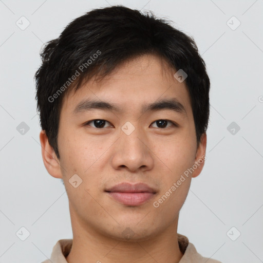 Neutral asian young-adult male with short  brown hair and brown eyes