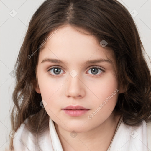 Neutral white child female with medium  brown hair and brown eyes