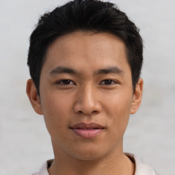 Neutral asian young-adult male with short  brown hair and brown eyes