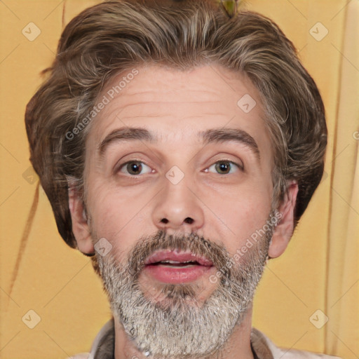 Neutral white adult male with short  brown hair and brown eyes