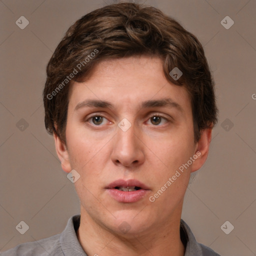 Neutral white adult male with short  brown hair and brown eyes