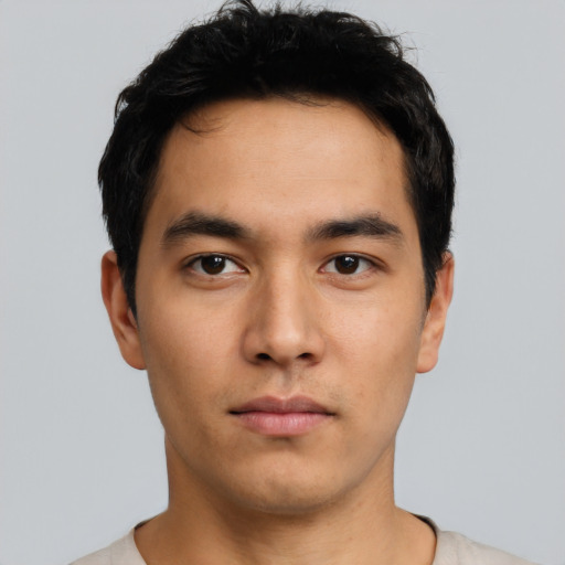 Neutral asian young-adult male with short  black hair and brown eyes