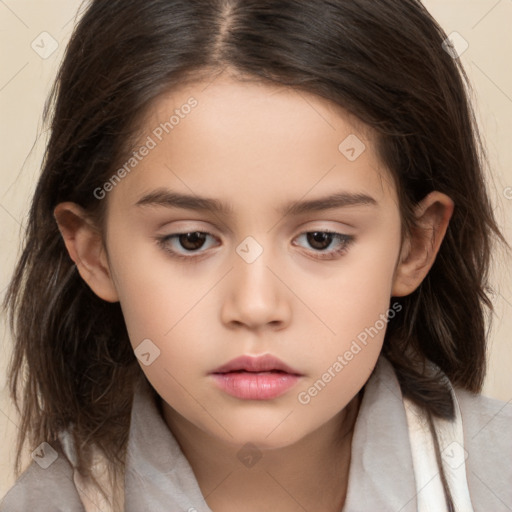 Neutral white child female with long  brown hair and brown eyes