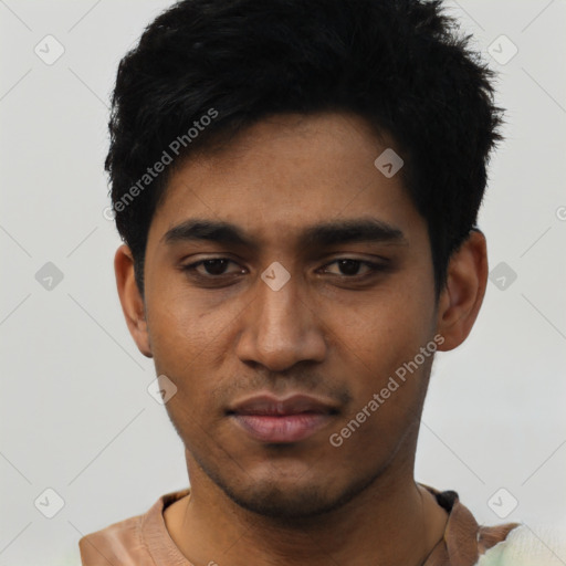 Neutral asian young-adult male with short  black hair and brown eyes