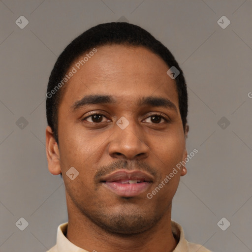 Neutral black young-adult male with short  brown hair and brown eyes