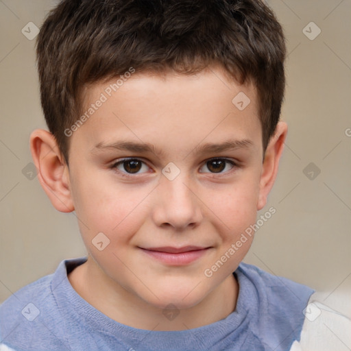 Joyful white child male with short  brown hair and brown eyes