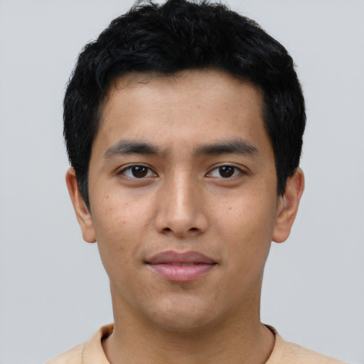 Neutral asian young-adult male with short  black hair and brown eyes