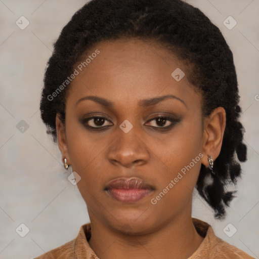 Neutral black young-adult female with short  brown hair and brown eyes