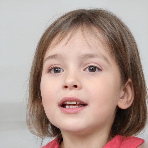 Neutral white child female with medium  brown hair and grey eyes