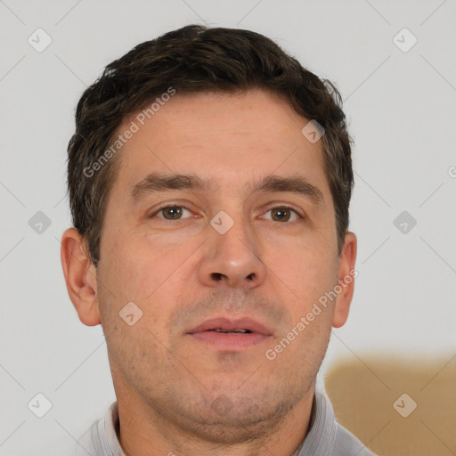 Neutral white adult male with short  brown hair and brown eyes