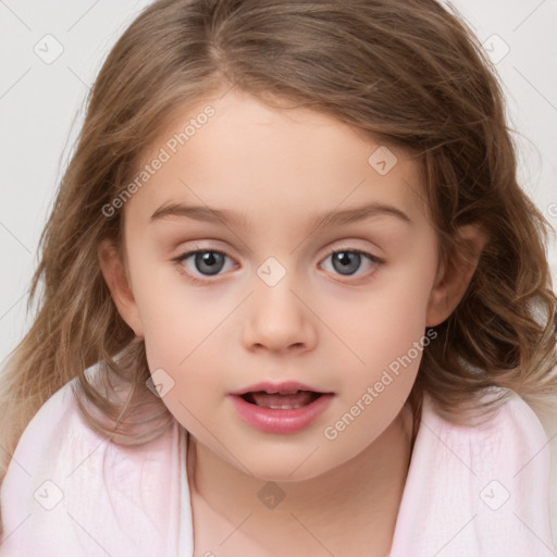 Neutral white child female with medium  brown hair and brown eyes