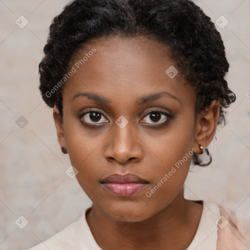 Neutral black young-adult female with short  brown hair and brown eyes