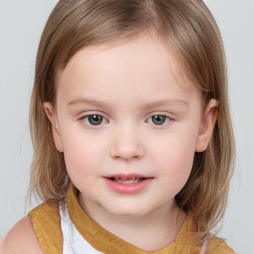 Neutral white child female with medium  brown hair and brown eyes