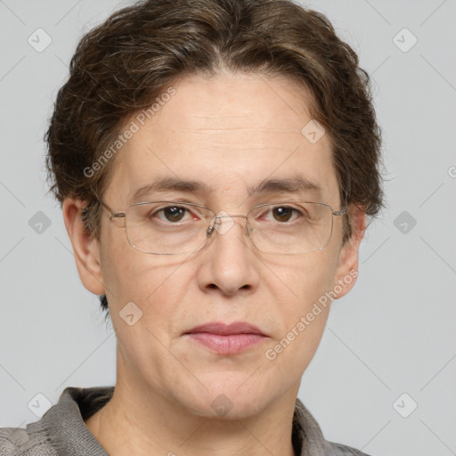 Joyful white adult male with short  brown hair and grey eyes