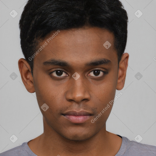 Neutral asian young-adult male with short  black hair and brown eyes