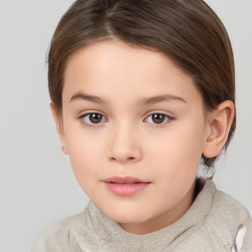 Neutral white child female with short  brown hair and brown eyes