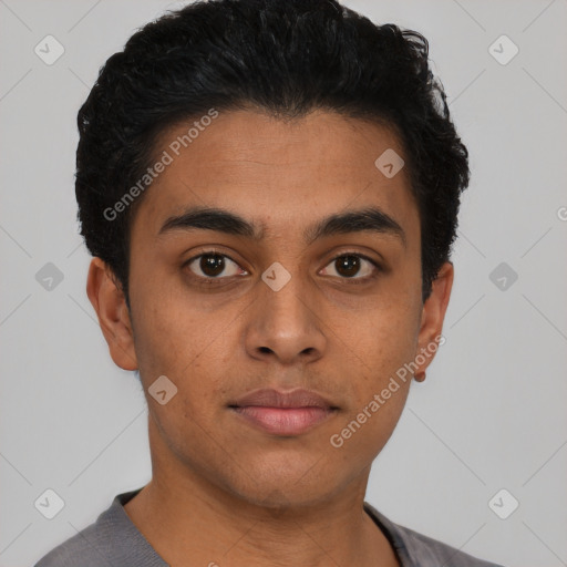 Neutral asian young-adult male with short  brown hair and brown eyes