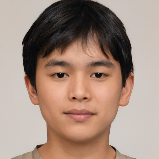 Neutral asian child male with short  brown hair and brown eyes
