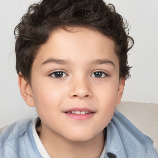 Joyful white child female with short  brown hair and brown eyes