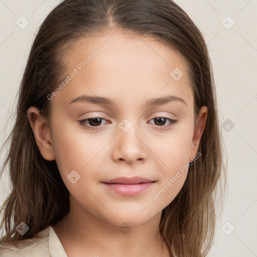 Neutral white child female with long  brown hair and brown eyes