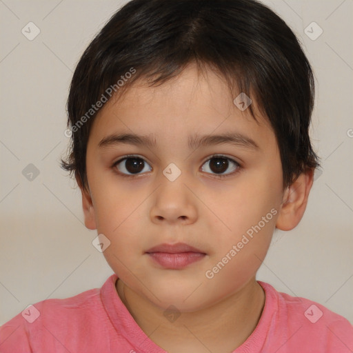 Neutral white child female with short  brown hair and brown eyes