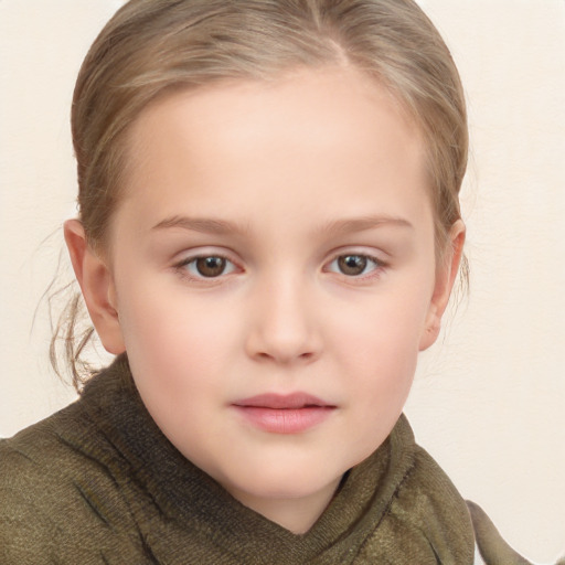 Neutral white child female with long  brown hair and grey eyes