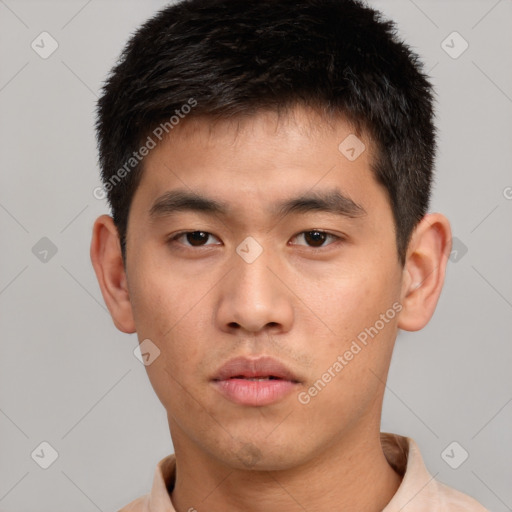 Neutral asian young-adult male with short  black hair and brown eyes