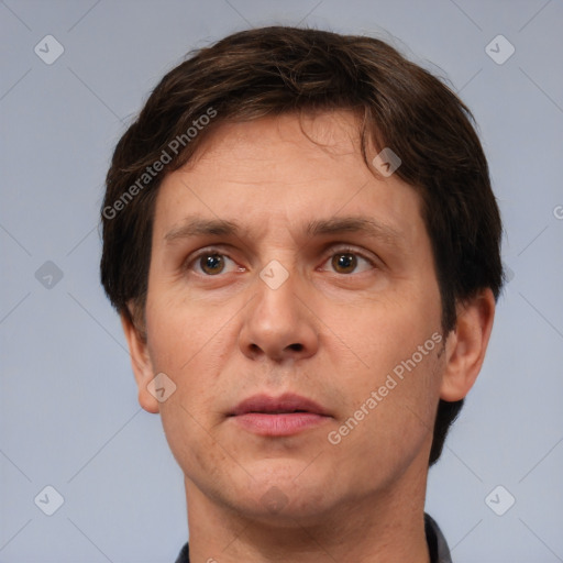 Neutral white adult male with short  brown hair and brown eyes