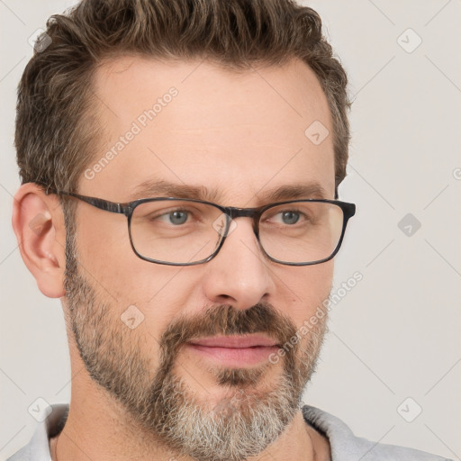 Neutral white adult male with short  brown hair and brown eyes