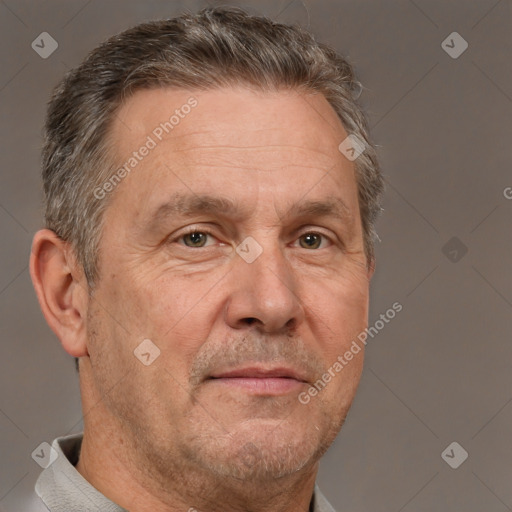 Neutral white middle-aged male with short  brown hair and brown eyes