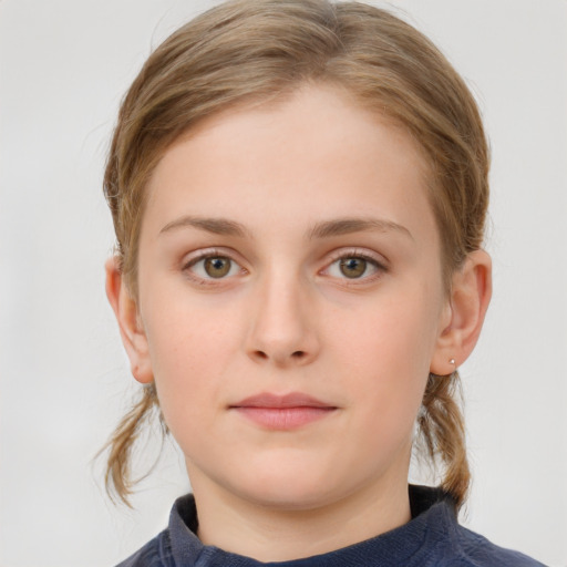 Neutral white child female with medium  brown hair and grey eyes