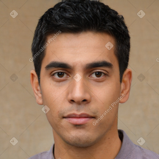 Neutral asian young-adult male with short  black hair and brown eyes