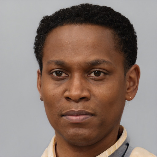 Neutral latino young-adult male with short  brown hair and brown eyes