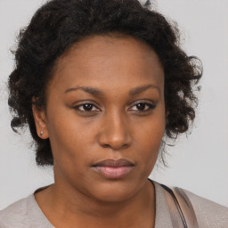 Neutral black young-adult female with short  brown hair and brown eyes