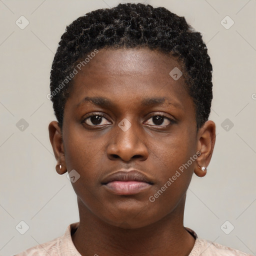 Neutral black young-adult female with short  brown hair and brown eyes